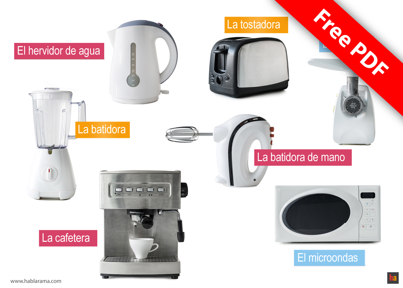 Free Spanish Vocabulary 05 The Kitchen   Spanish Free Kitchen Appliances 1400x1000 